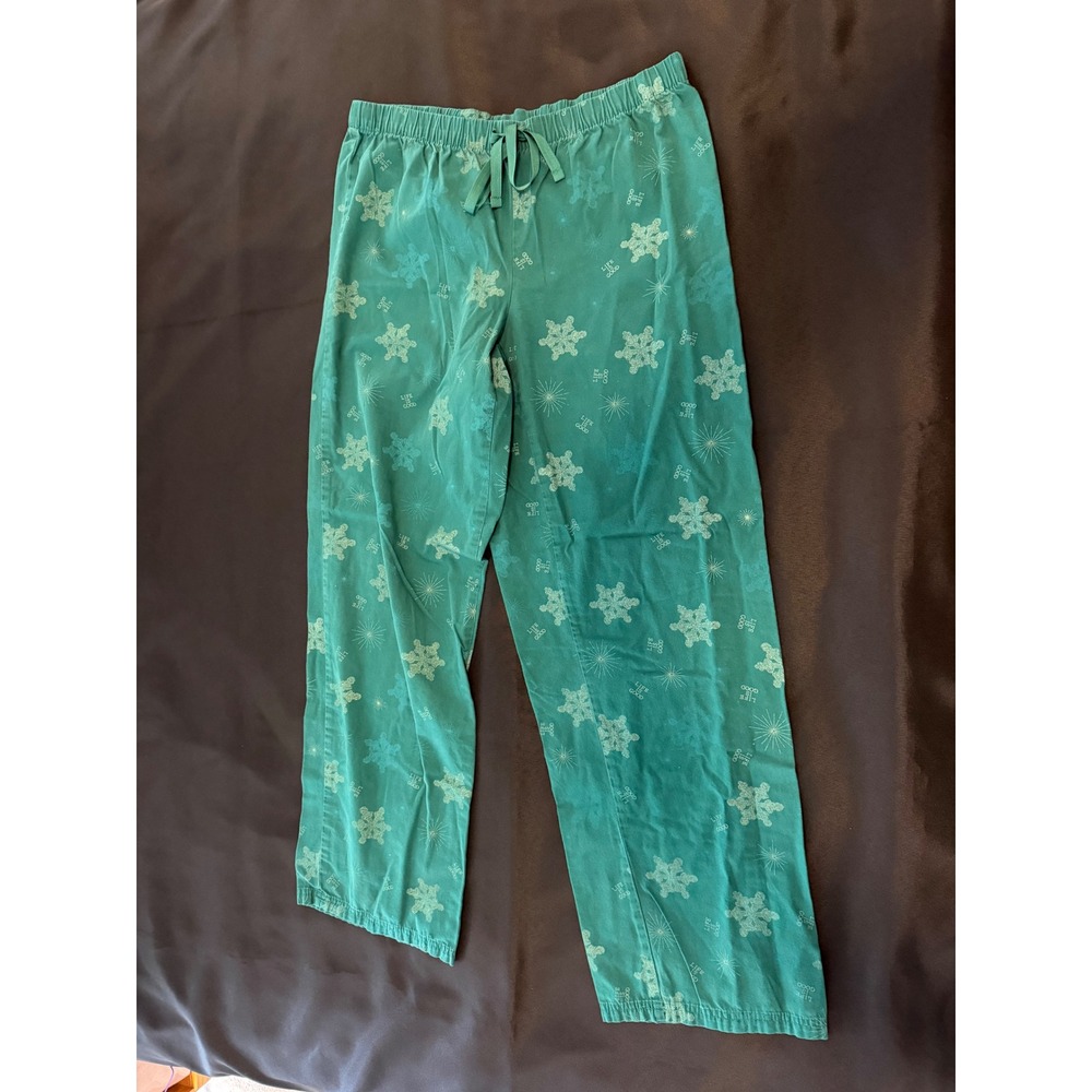 Life is Good Sleep Teal Green Snowflake Print Cotton Pajama Pants Mens Medium